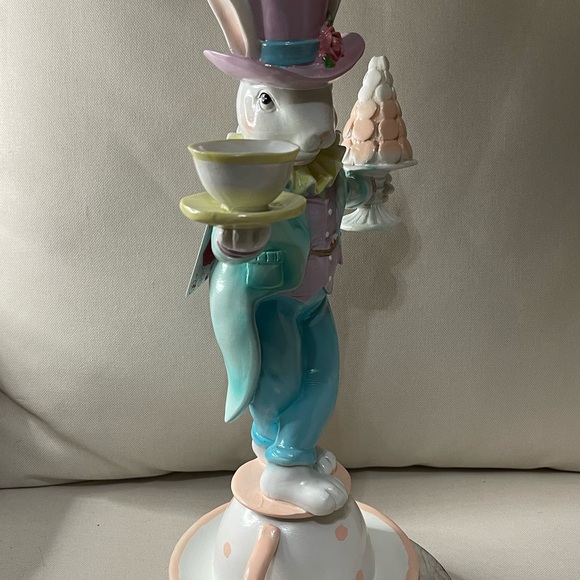 Bunny Rabbit Balancing Teacup Top Hat Tail Mad Hatter...